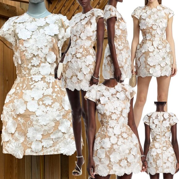 🆕 BRONX & BANCO 🧿 NWOT Jasmine Capsleeve White Floral Mini Dress, Sz L US 8 - Picture 1 of 17